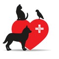 Illustration of a logo of a veterinary clinic. Pets on the background of a heart Royalty Free Stock Photo